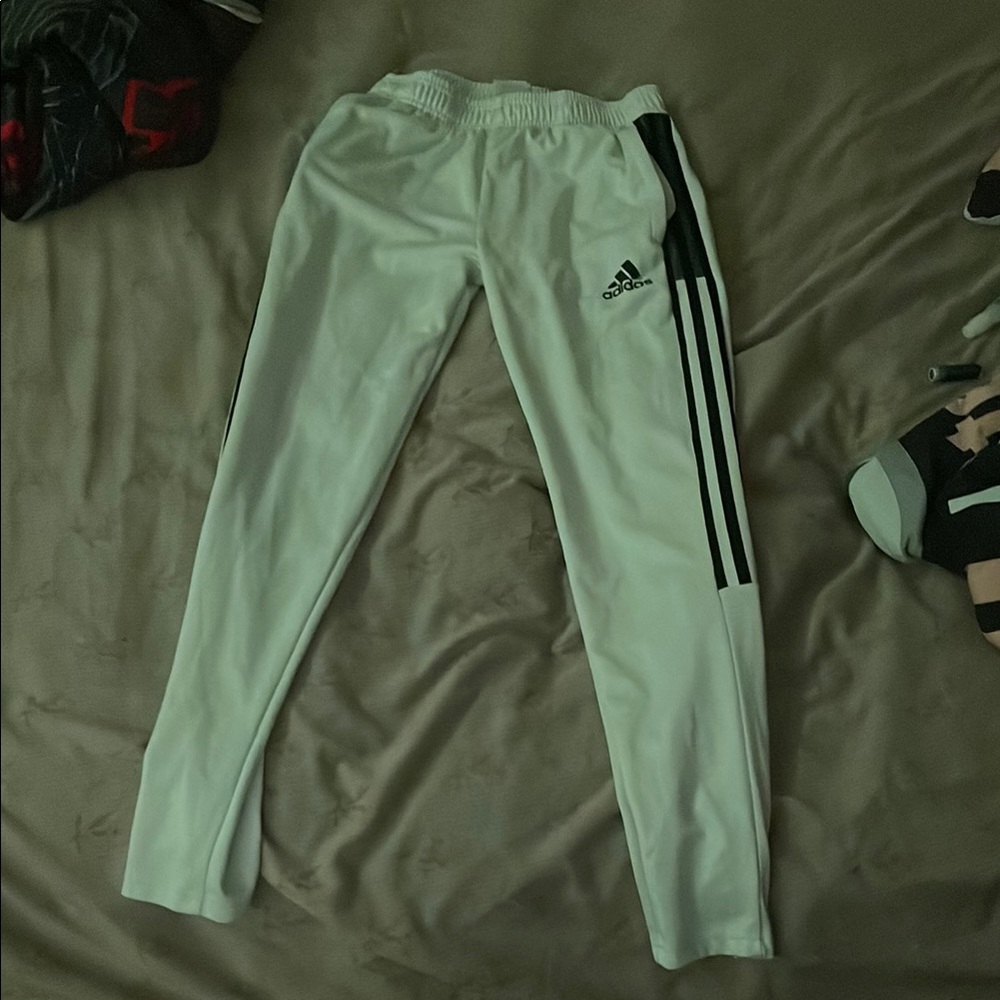Adidas White and Black Sweatpants with Signature Stripes